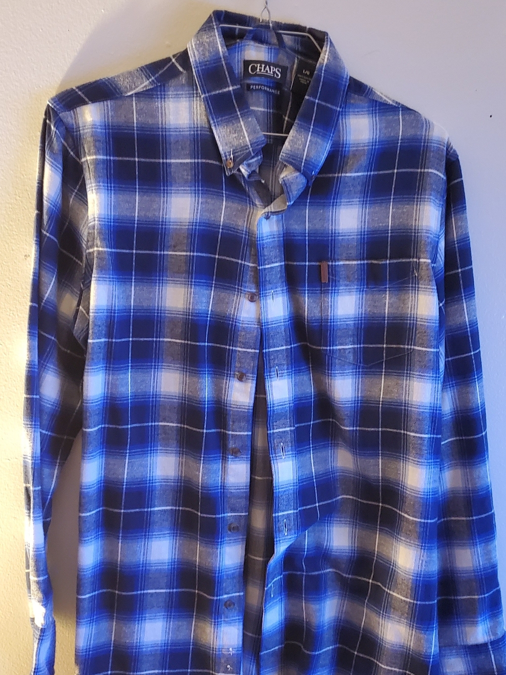 Chaps Blue and White Plaid Button-Down Shirt